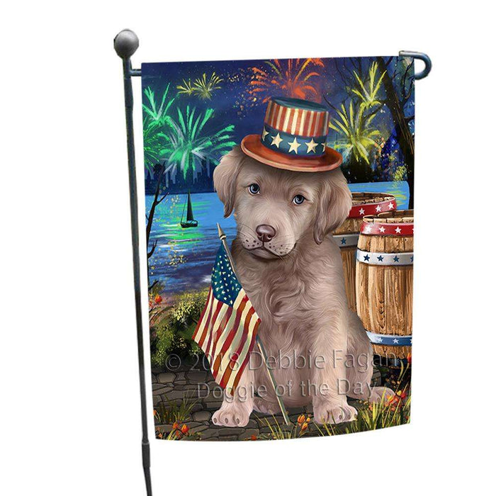 4th of July Independence Day Fireworks  Chesapeake Bay Retriever Dog at the Lake Garden Flag GFLG50881