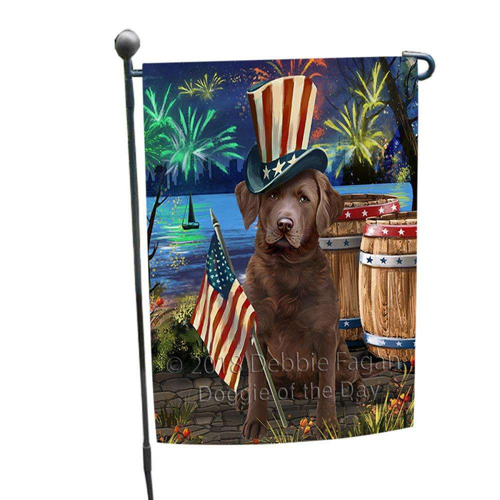 4th of July Independence Day Fireworks  Chesapeake Bay Retriever Dog at the Lake Garden Flag GFLG50883