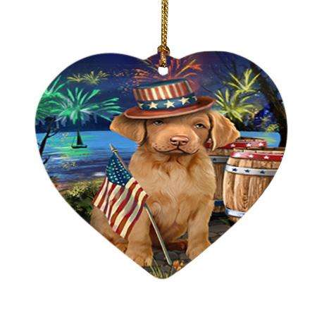 4th of July Independence Day Fireworks Chesapeake Bay Retriever Dog at the Lake Heart Christmas Ornament HPOR50957