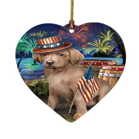 4th of July Independence Day Fireworks Chesapeake Bay Retriever Dog at the Lake Heart Christmas Ornament HPOR50960