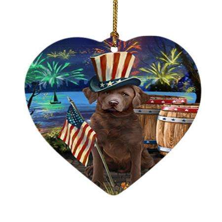 4th of July Independence Day Fireworks Chesapeake Bay Retriever Dog at the Lake Heart Christmas Ornament HPOR50961