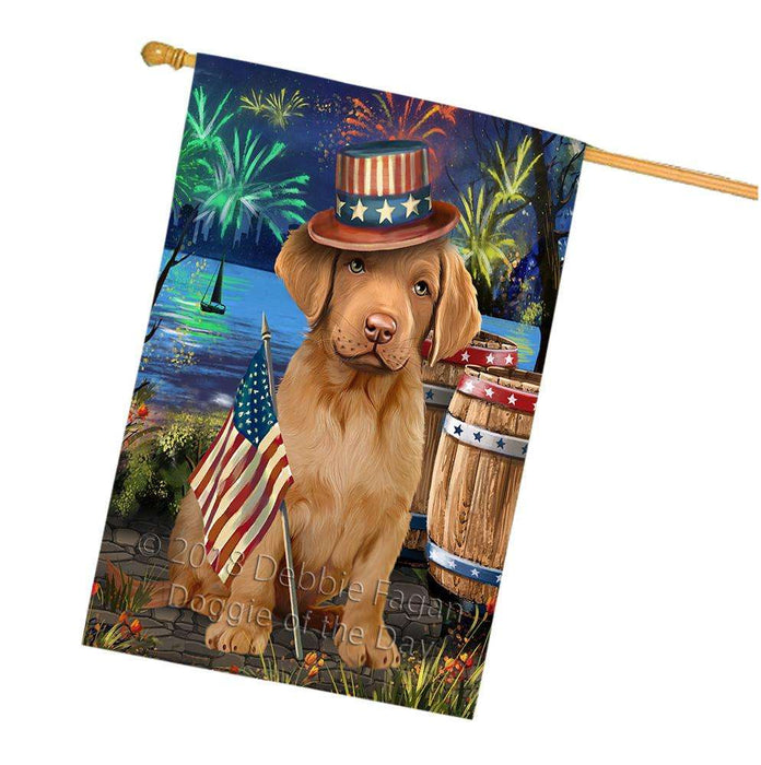 4th of July Independence Day Fireworks  Chesapeake Bay Retriever Dog at the Lake House Flag FLG51015