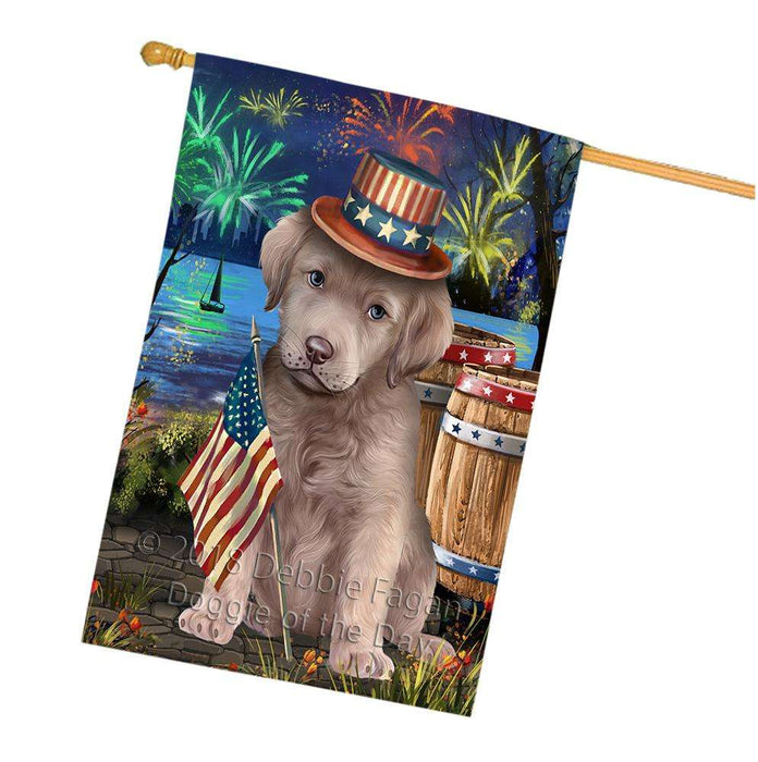 4th of July Independence Day Fireworks  Chesapeake Bay Retriever Dog at the Lake House Flag FLG51017