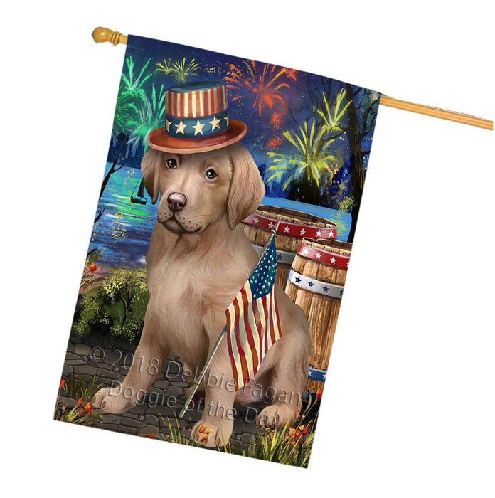4th of July Independence Day Fireworks  Chesapeake Bay Retriever Dog at the Lake House Flag FLG51018
