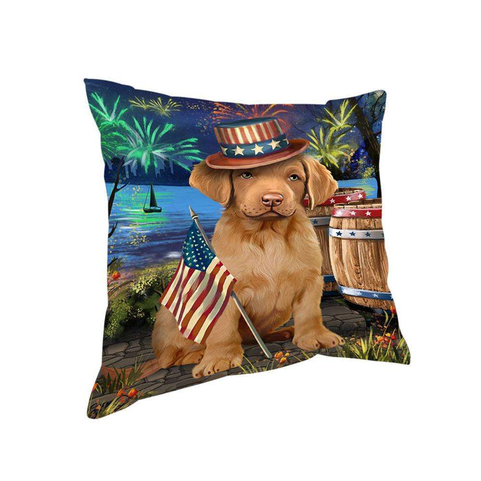 4th of July Independence Day Fireworks Chesapeake Bay Retriever Dog at the Lake Pillow PIL59892