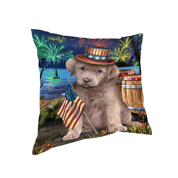 4th of July Independence Day Fireworks Chesapeake Bay Retriever Dog at the Lake Pillow PIL59900