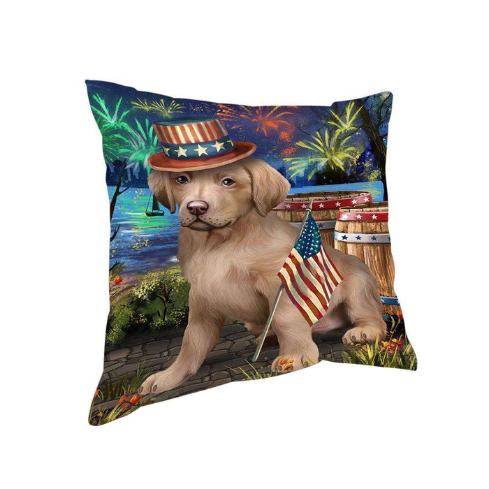 4th of July Independence Day Fireworks Chesapeake Bay Retriever Dog at the Lake Pillow PIL59904