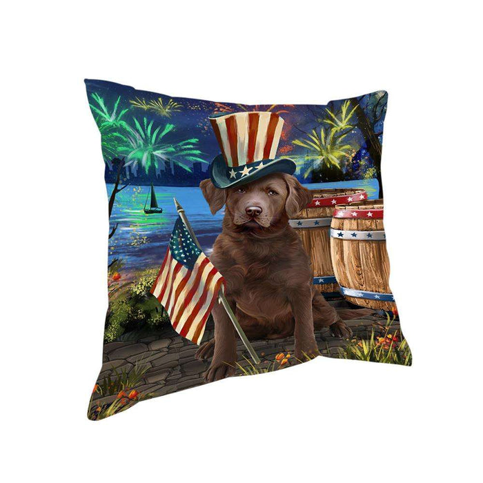 4th of July Independence Day Fireworks Chesapeake Bay Retriever Dog at the Lake Pillow PIL59908