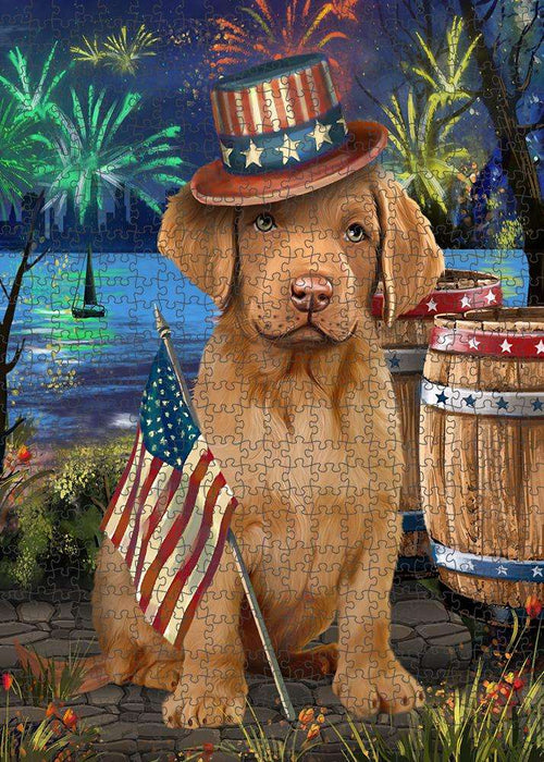 4th of July Independence Day Fireworks Chesapeake Bay Retriever Dog at the Lake Puzzle with Photo Tin PUZL56733