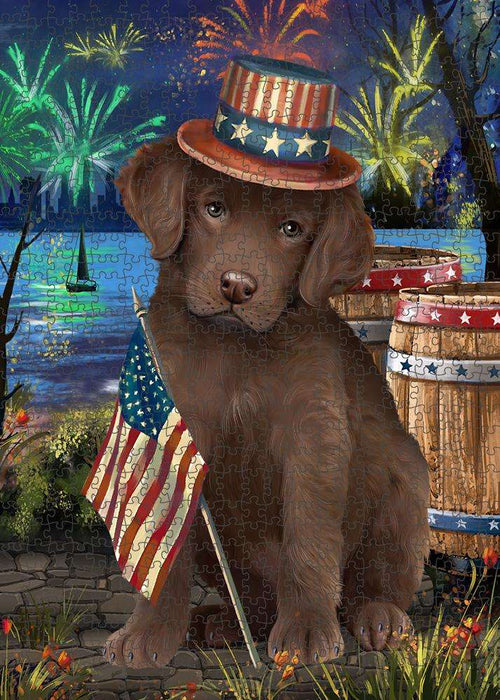 4th of July Independence Day Fireworks Chesapeake Bay Retriever Dog at the Lake Puzzle with Photo Tin PUZL56736