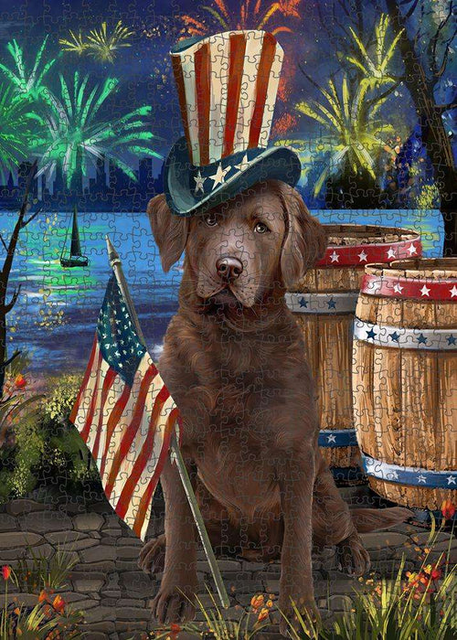4th of July Independence Day Fireworks Chesapeake Bay Retriever Dog at the Lake Puzzle with Photo Tin PUZL56745