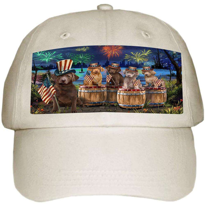 4th of July Independence Day Fireworks Chesapeake Bay Retrievers at the Lake Ball Hat Cap HAT56808