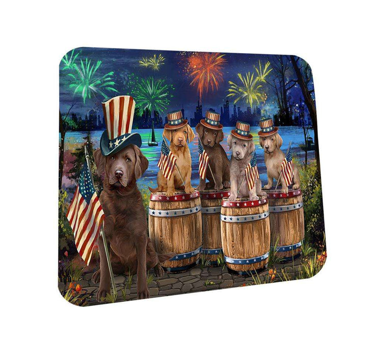 4th of July Independence Day Fireworks Chesapeake Bay Retrievers at the Lake Coasters Set of 4 CST50984