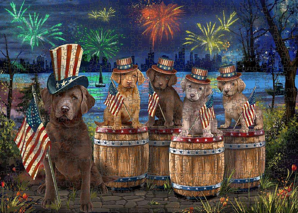 4th of July Independence Day Fireworks Chesapeake Bay Retrievers at the Lake Puzzle with Photo Tin PUZL56937