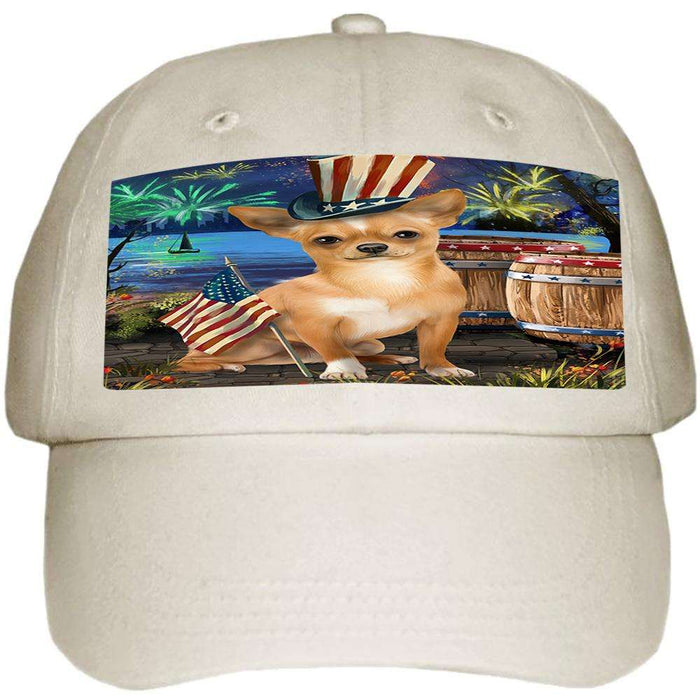 4th of July Independence Day Fireworks Chihuahua Dog at the Lake Ball Hat Cap HAT57087