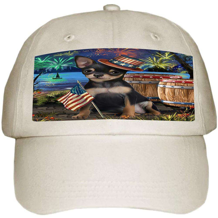 4th of July Independence Day Fireworks Chihuahua Dog at the Lake Ball Hat Cap HAT57096