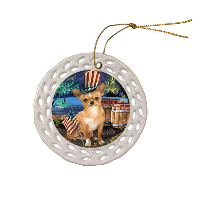 4th of July Independence Day Fireworks Chihuahua Dog at the Lake Ceramic Doily Ornament DPOR51118
