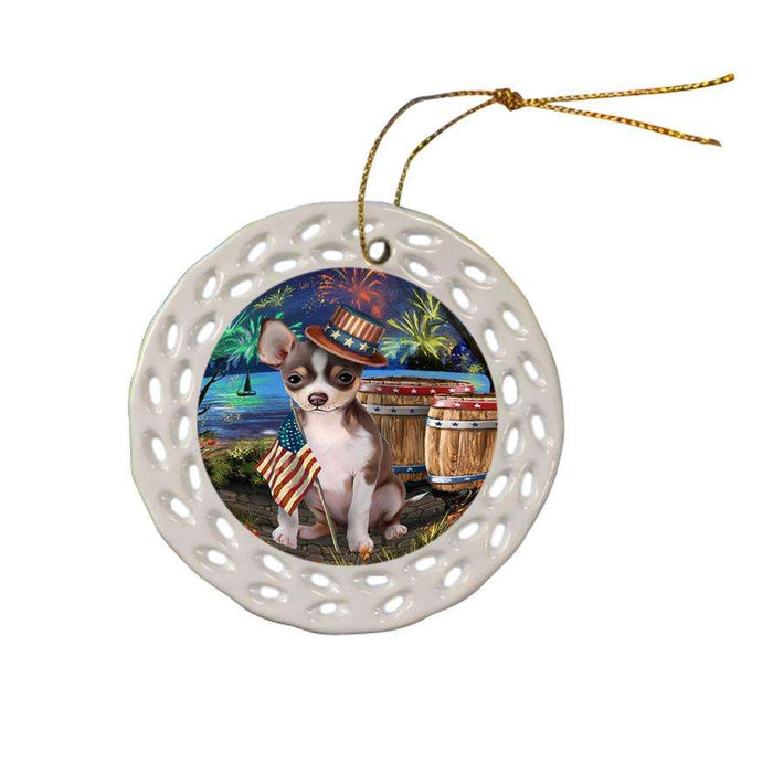 4th of July Independence Day Fireworks Chihuahua Dog at the Lake Ceramic Doily Ornament DPOR51119