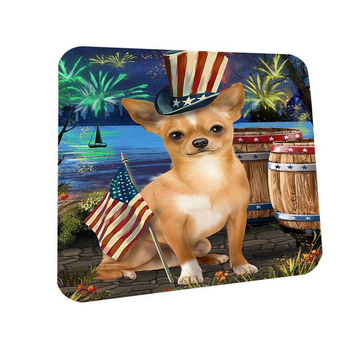 4th of July Independence Day Fireworks Chihuahua Dog at the Lake Coasters Set of 4 CST51077