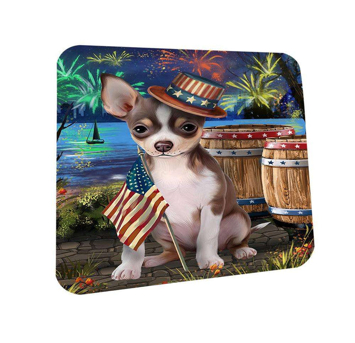 4th of July Independence Day Fireworks Chihuahua Dog at the Lake Coasters Set of 4 CST51078
