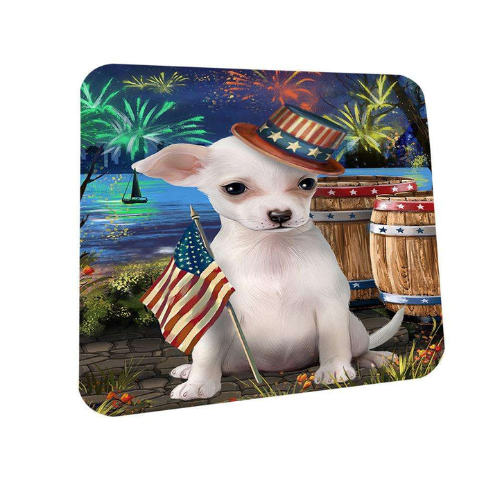4th of July Independence Day Fireworks Chihuahua Dog at the Lake Coasters Set of 4 CST51079