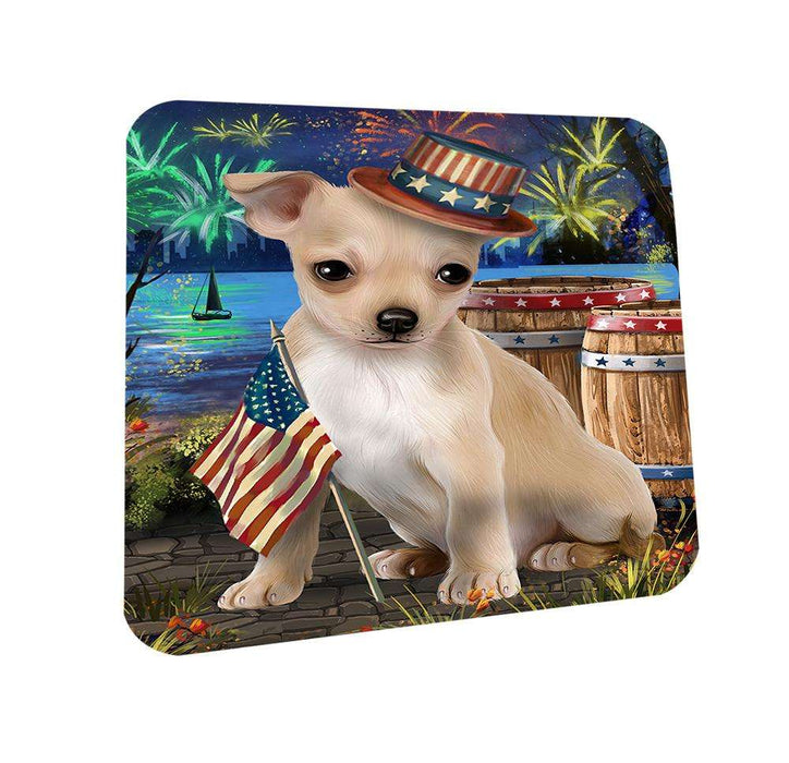 4th of July Independence Day Fireworks Chihuahua Dog at the Lake Coasters Set of 4 CST51081