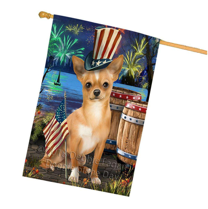 4th of July Independence Day Fireworks Chihuahua Dog at the Lake House Flag FLG51176