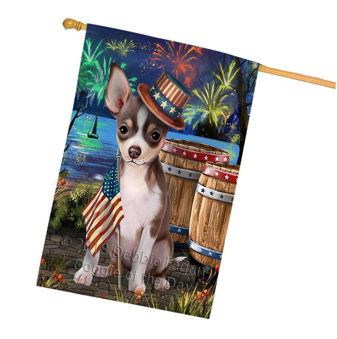 4th of July Independence Day Fireworks Chihuahua Dog at the Lake House Flag FLG51177