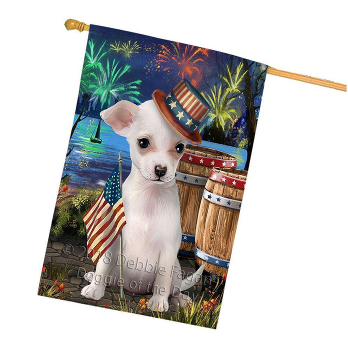 4th of July Independence Day Fireworks Chihuahua Dog at the Lake House Flag FLG51178