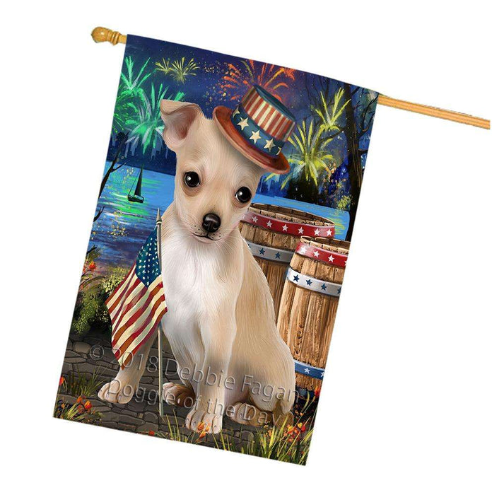 4th of July Independence Day Fireworks Chihuahua Dog at the Lake House Flag FLG51180