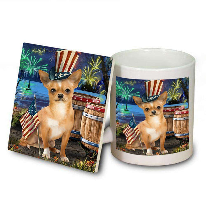 4th of July Independence Day Fireworks Chihuahua Dog at the Lake Mug and Coaster Set MUC51110