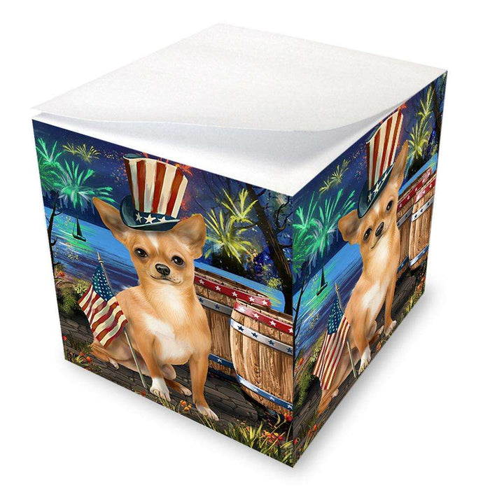 4th of July Independence Day Fireworks Chihuahua Dog at the Lake Note Cube NOC51118