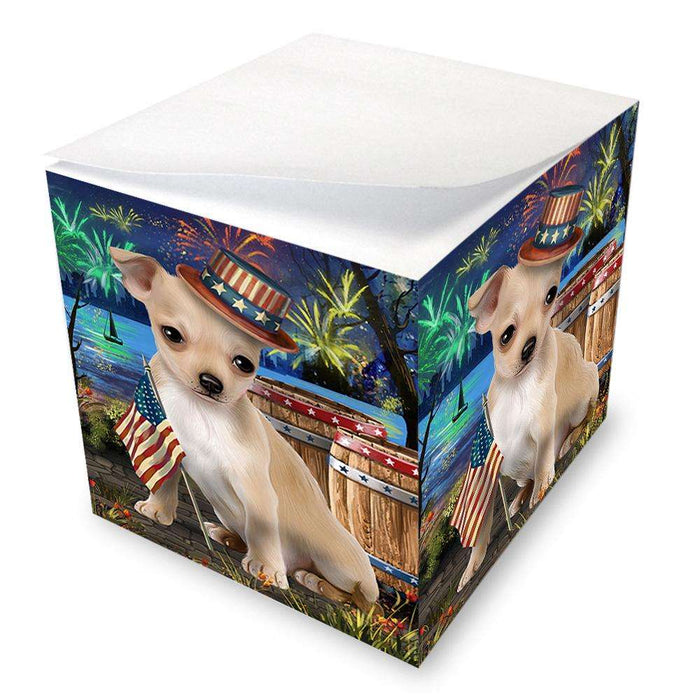 4th of July Independence Day Fireworks Chihuahua Dog at the Lake Note Cube NOC51122