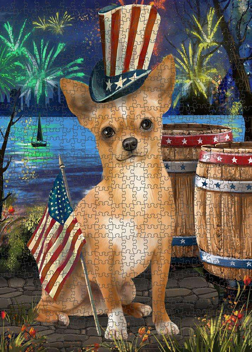 4th of July Independence Day Fireworks Chihuahua Dog at the Lake Puzzle with Photo Tin PUZL57216