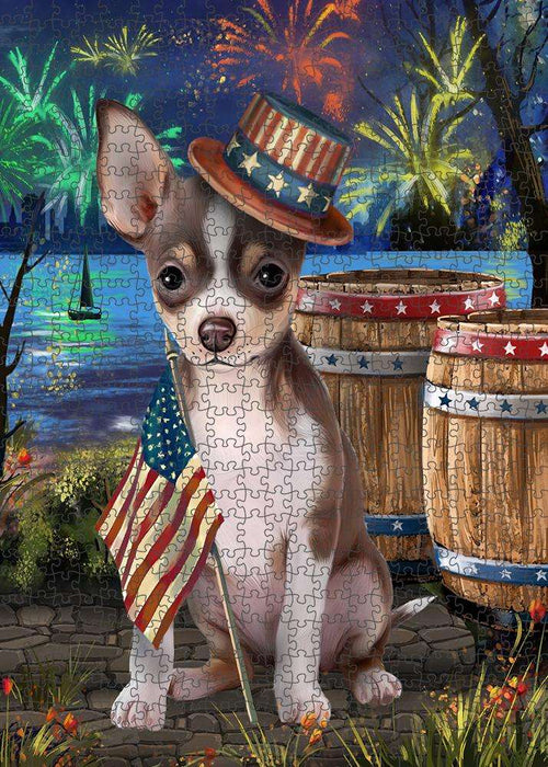 4th of July Independence Day Fireworks Chihuahua Dog at the Lake Puzzle with Photo Tin PUZL57219