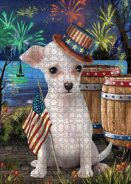 4th of July Independence Day Fireworks Chihuahua Dog at the Lake Puzzle with Photo Tin PUZL57222