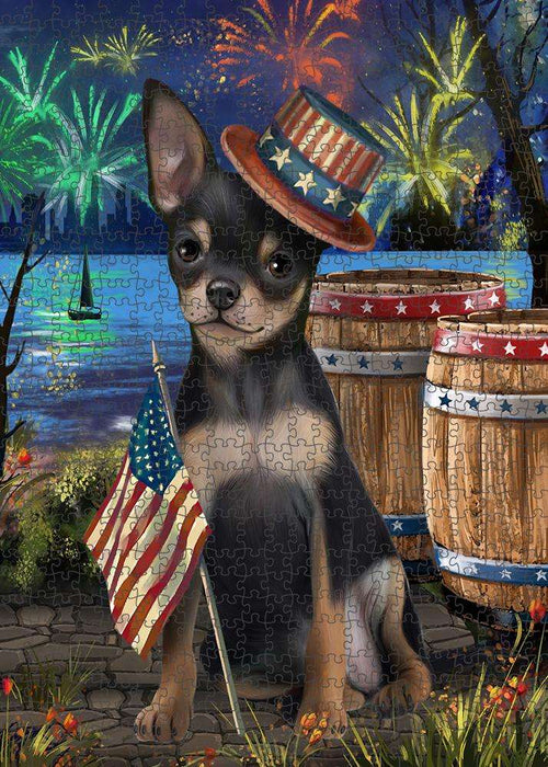 4th of July Independence Day Fireworks Chihuahua Dog at the Lake Puzzle with Photo Tin PUZL57225