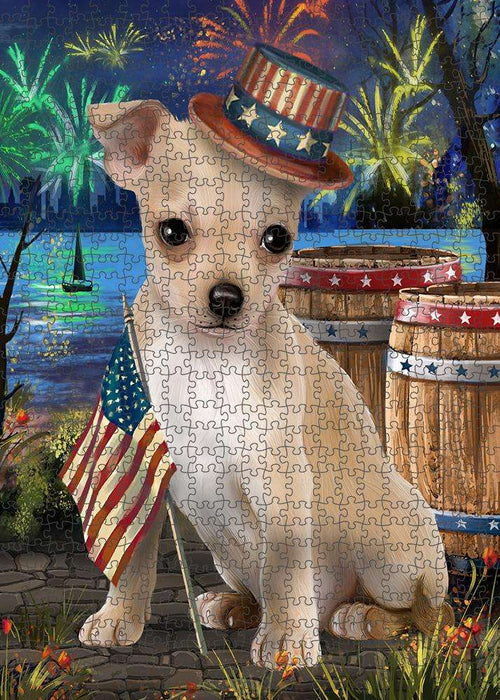 4th of July Independence Day Fireworks Chihuahua Dog at the Lake Puzzle with Photo Tin PUZL57228