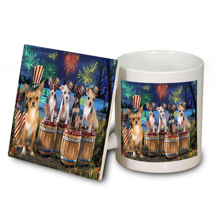 4th of July Independence Day Fireworks Chihuahuas at the Lake Mug and Coaster Set MUC51018