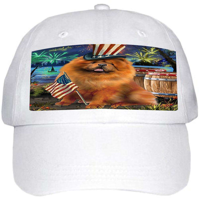 4th of July Independence Day Fireworks Chow Chow Dog at the Lake Ball Hat Cap HAT57102