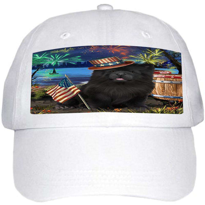 4th of July Independence Day Fireworks Chow Chow Dog at the Lake Ball Hat Cap HAT57108