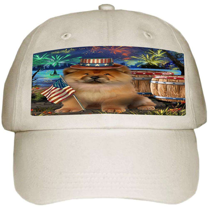 4th of July Independence Day Fireworks Chow Chow Dog at the Lake Ball Hat Cap HAT57111