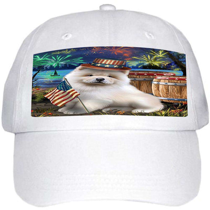 4th of July Independence Day Fireworks Chow Chow Dog at the Lake Ball Hat Cap HAT57114
