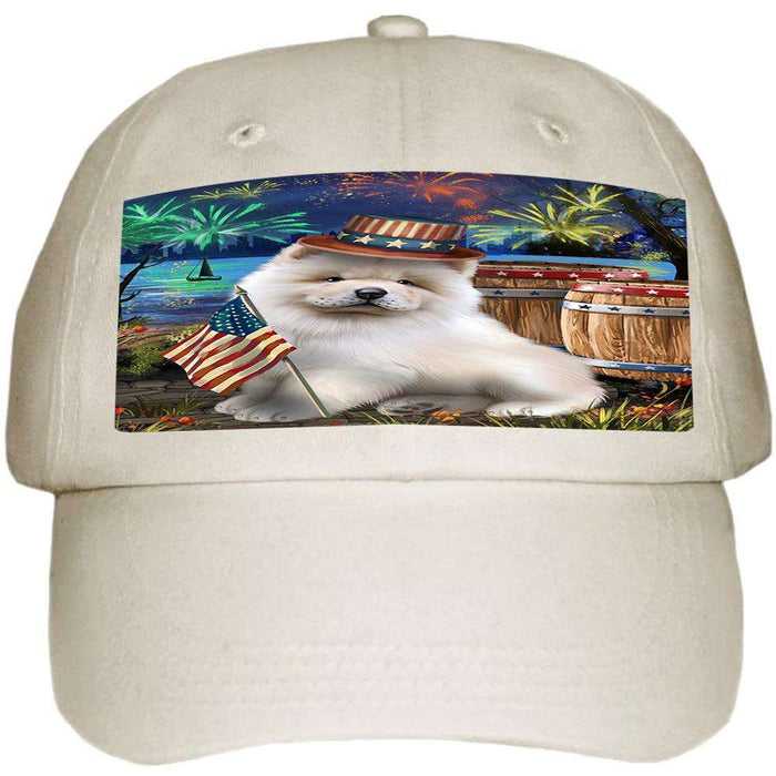 4th of July Independence Day Fireworks Chow Chow Dog at the Lake Ball Hat Cap HAT57114