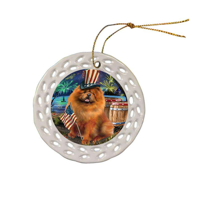 4th of July Independence Day Fireworks Chow Chow Dog at the Lake Ceramic Doily Ornament DPOR51123