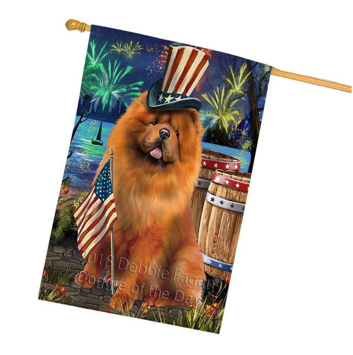 4th of July Independence Day Fireworks Chow Chow Dog at the Lake House Flag FLG51181