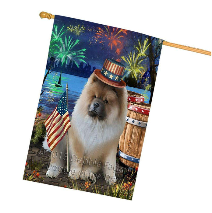4th of July Independence Day Fireworks Chow Chow Dog at the Lake House Flag FLG51182