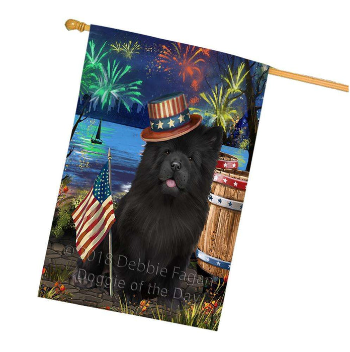 4th of July Independence Day Fireworks Chow Chow Dog at the Lake House Flag FLG51183