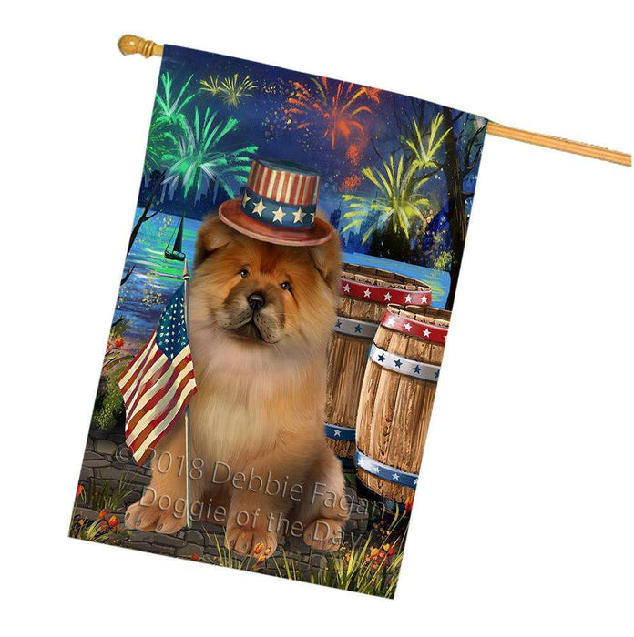 4th of July Independence Day Fireworks Chow Chow Dog at the Lake House Flag FLG51184