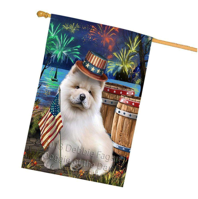 4th of July Independence Day Fireworks Chow Chow Dog at the Lake House Flag FLG51185